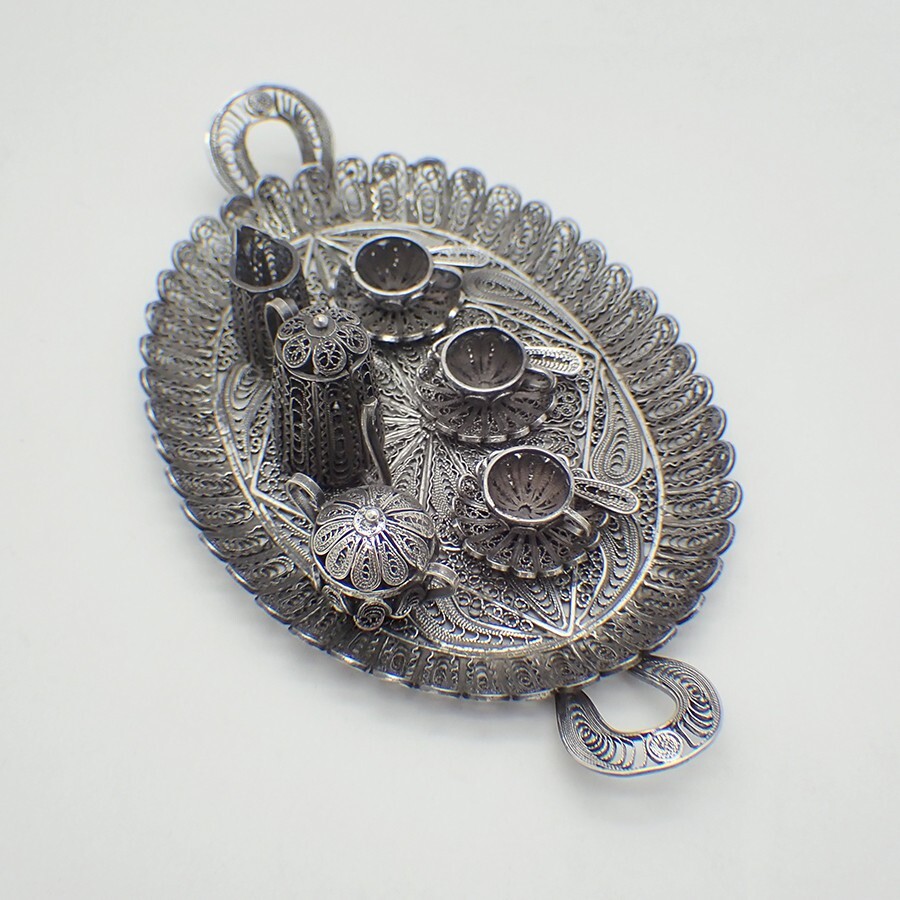 Miniature Tea Set Filigree Sterling Silver
