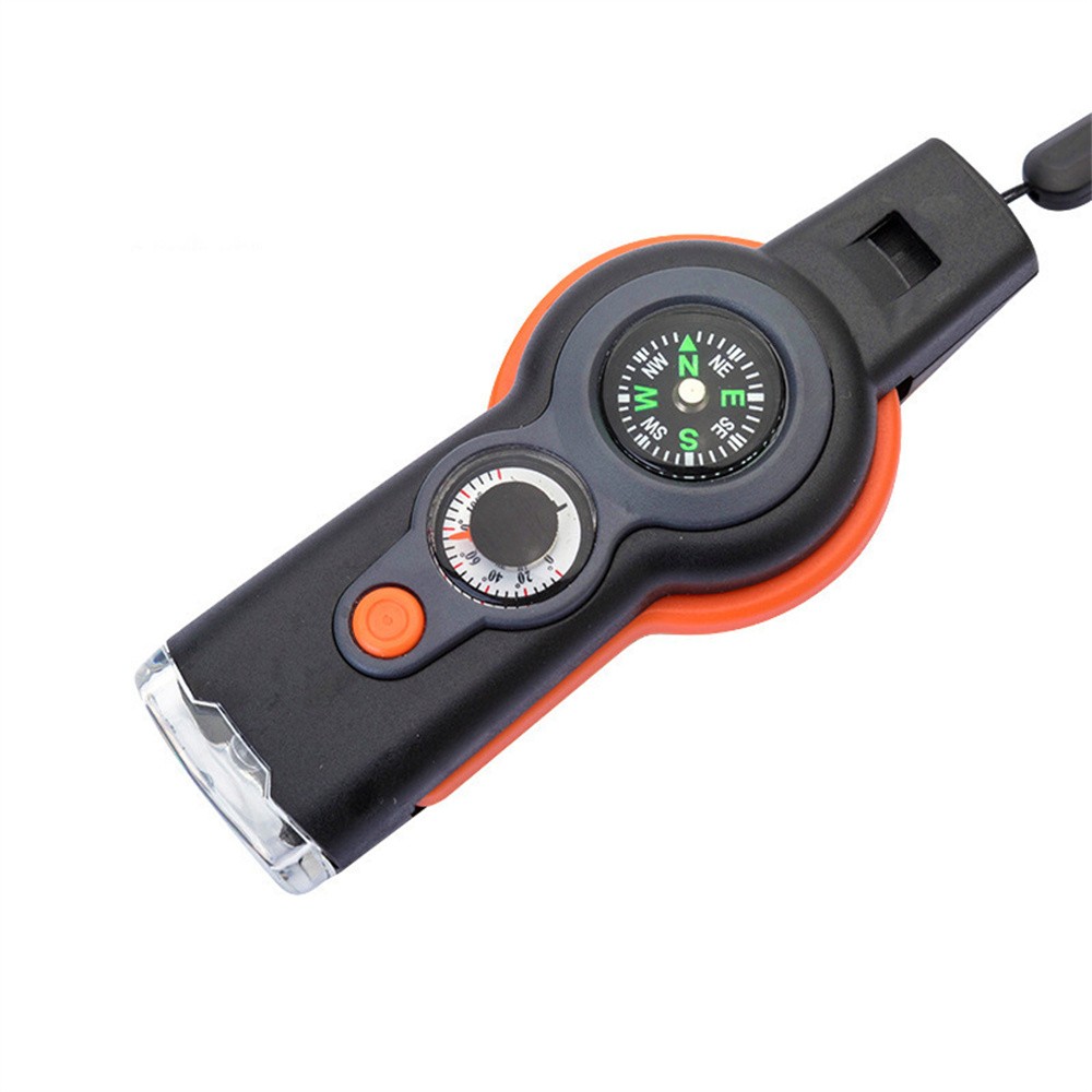 7in1 Emergency Survival Hiking Safety Whistle Magnifier Flashlight Compass Tools