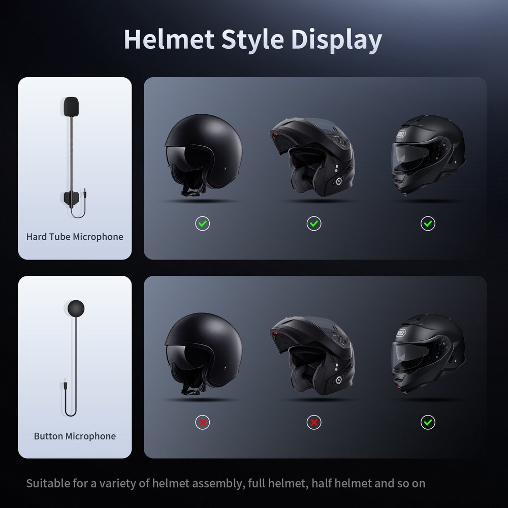 T6 Motorcycle Bluetooth Headset Helmet Intercom 2-Way 1000m Communication +Shell