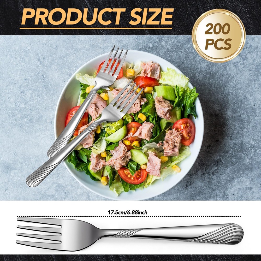 200 Pieces Dinner Forks Bulk, 6.9 Inch Stainless Steel Silverware Flatware, D...