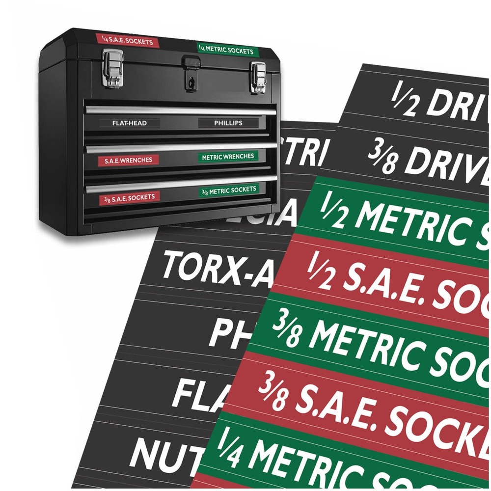 2 PACK TOOL BOX LABELS all Chest & Boxes - Storage Cabinets (Green)