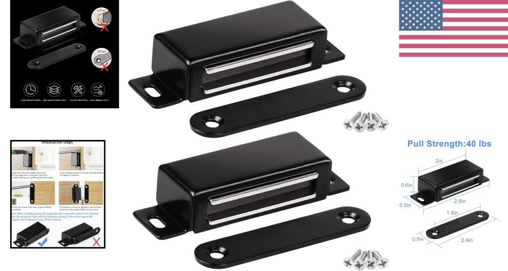 Child-Safe Magnetic Door Catch – 40lbs Pull Strength, Easy Installation, 2 Pack
