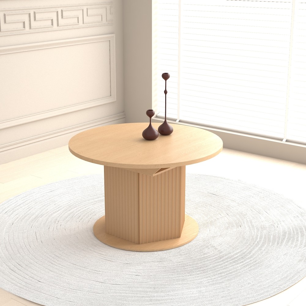 Round Extendable Dining Table for 6 MDF Wooden Kitchen Table with Hexagonal