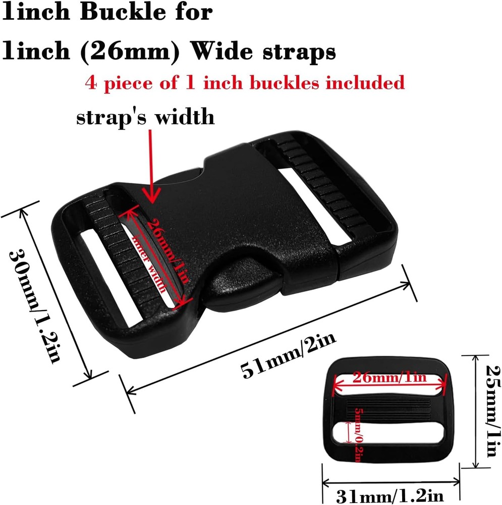 Plastic Buckle Clips for 1 Inch Straps 4 Pack 1" Quick Side Release Buckles