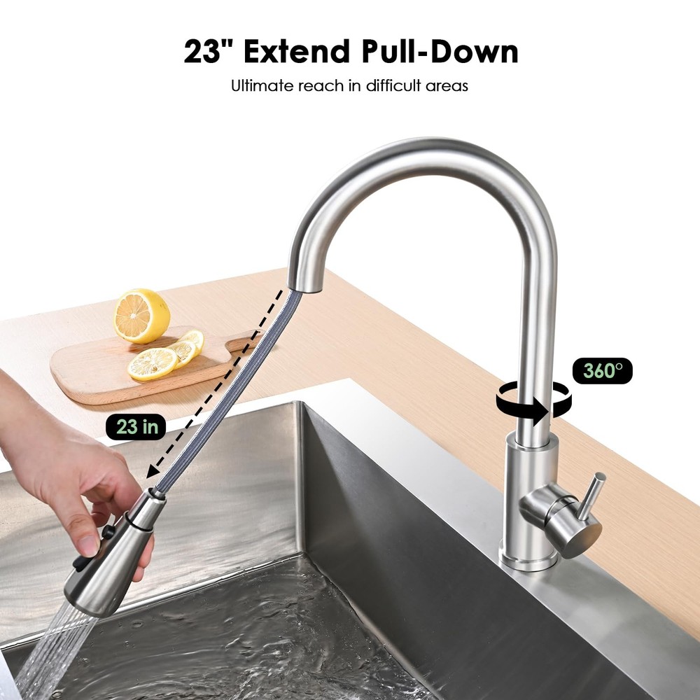 Kitchen Faucet with Pull Down Sprayer, High Arc Brushed Nickel Single Handle ...