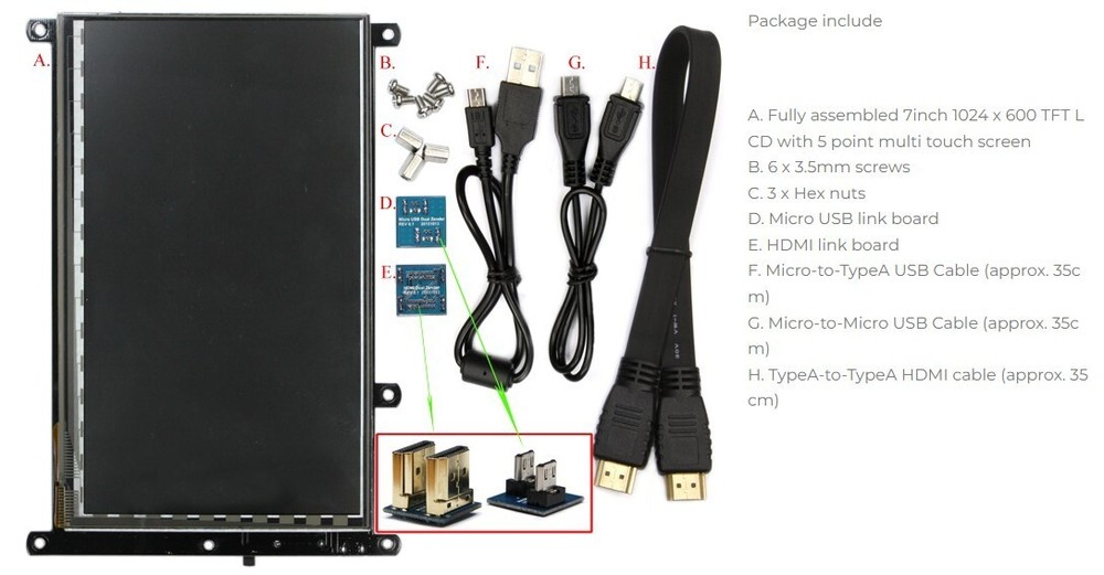 ( 1 ) HardKernel ODroid VU7+ HDMI LCD Display USB Capacitive Touch Screen C1+ C2