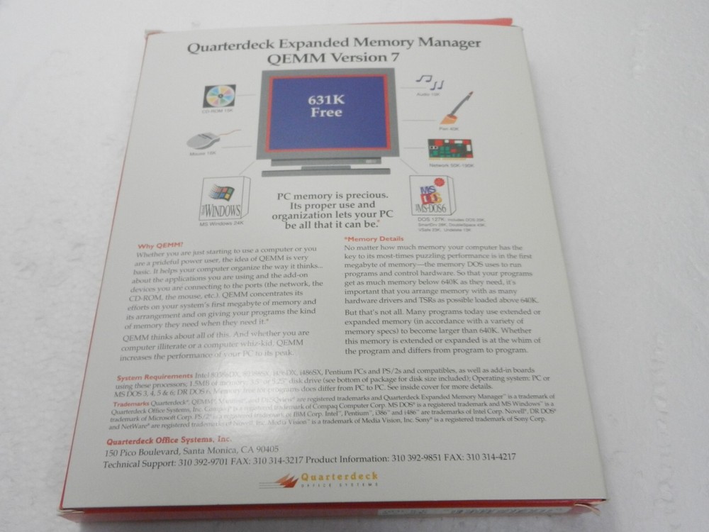 Quarterdeck Qemm EXPANDED memory management software Version 7 onm 3.5" Floppy