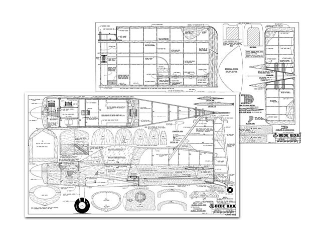 Bede BD8 .90 68" Wingspan RC Model Airplane Printed Plan &Templates