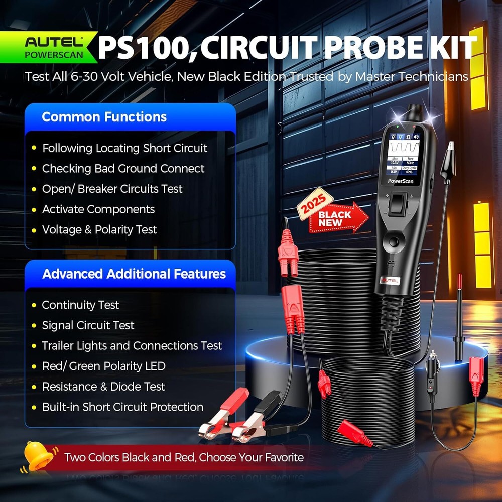 Autel PS100 PowerScan Circuit Tester Electrical Power Probe Tool 12V/24V Black