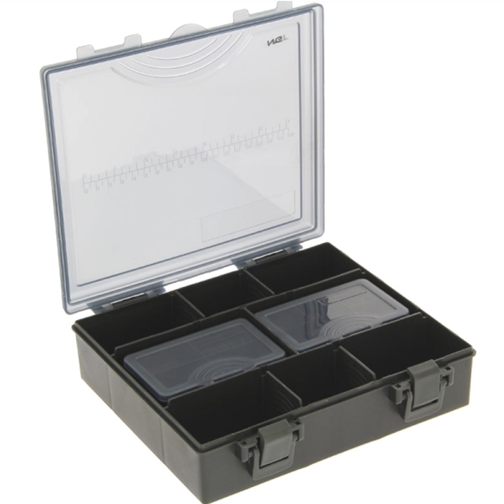 Fishing Tackle Box with 4 Extra Boxes + Baiting Needles Scissors Knot Puller NGT