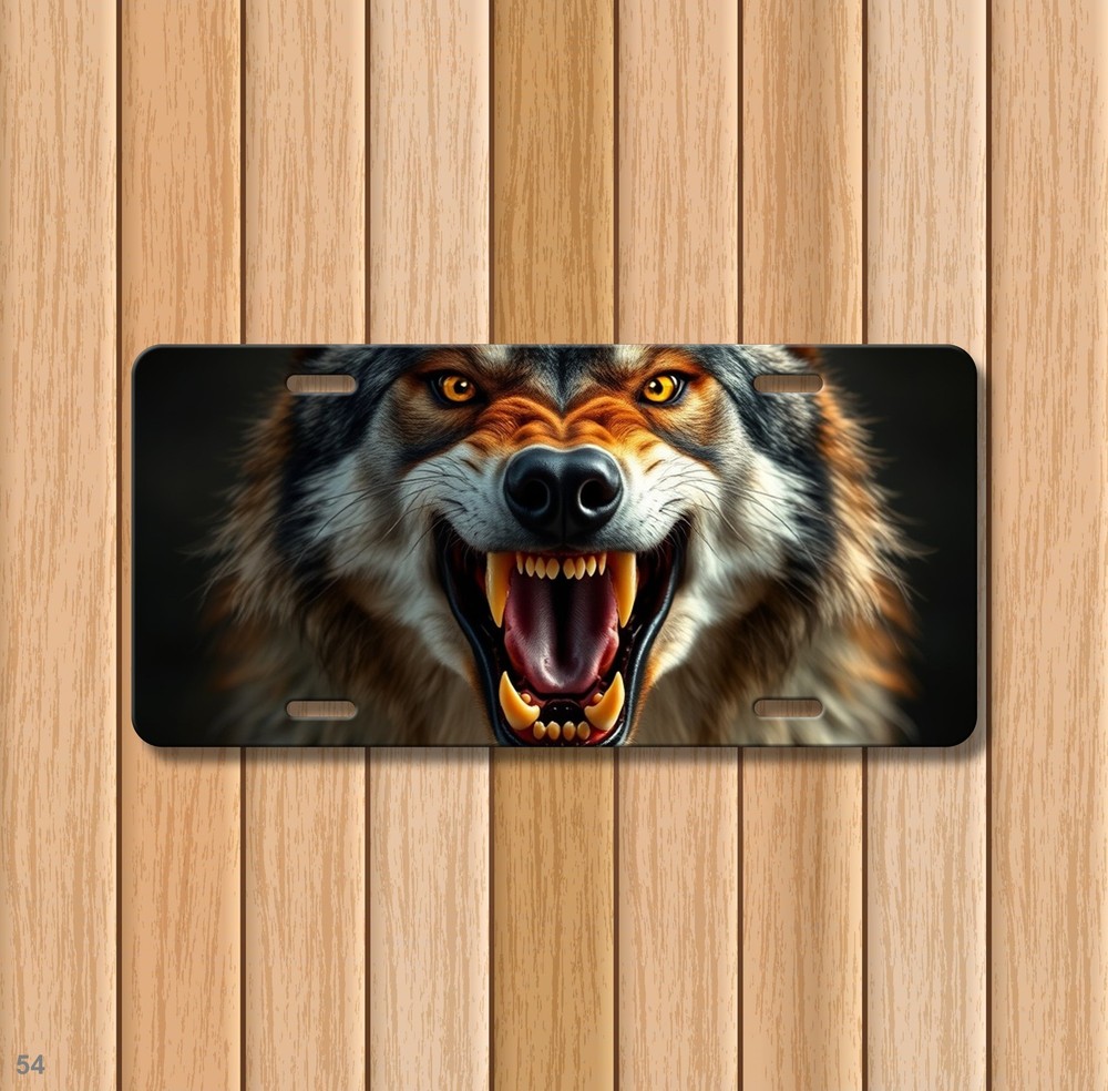 Snarling Wolf License Plate Snarling Design Personalized Front Bumper Plate Uniq