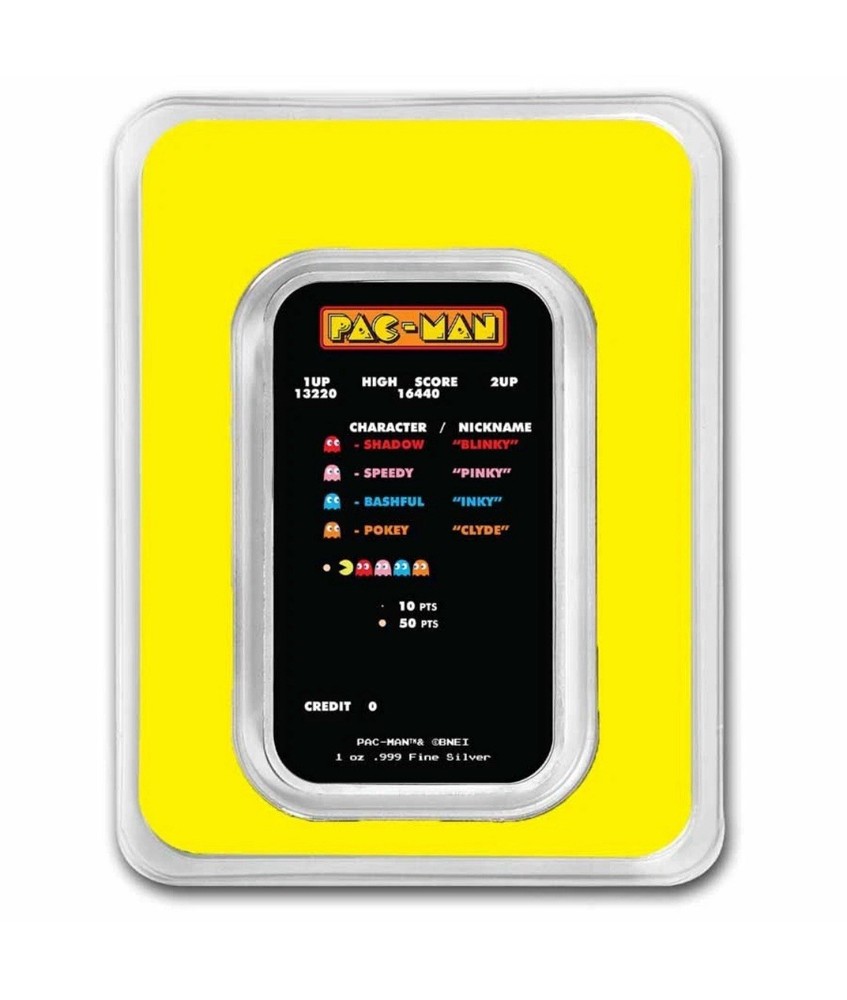 Pac-man Game Screen 1oz Silver Colorized Bar