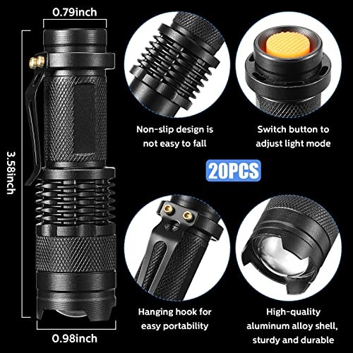 20 Pieces LED Flashlight Mini 3 Mode Tactical Torch Small Water Black