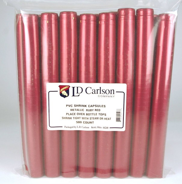 LD Carlson Metallic Solid Ruby Red PVC Shrink Capsules (500 Bulk)