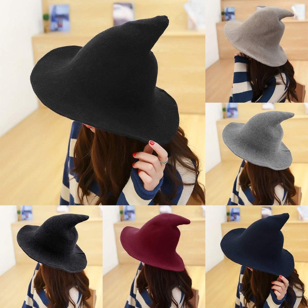 Pordsioc Felt Witch Hat - Foldable Wool Knit Witch Hat