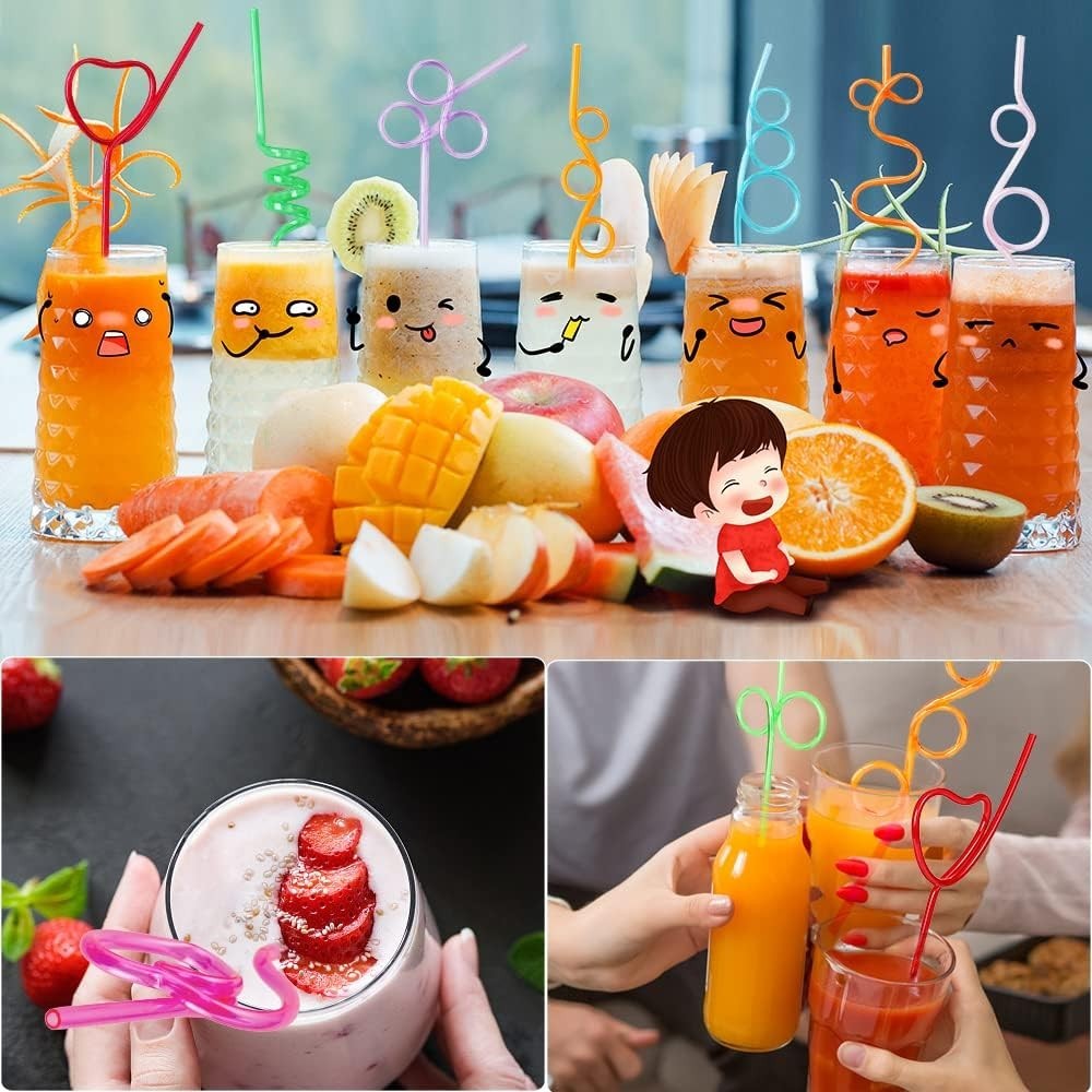 24 Pcs Silly Crazy Straws for Kids Reusable Plastic Loop Curly Crazy Drinking...