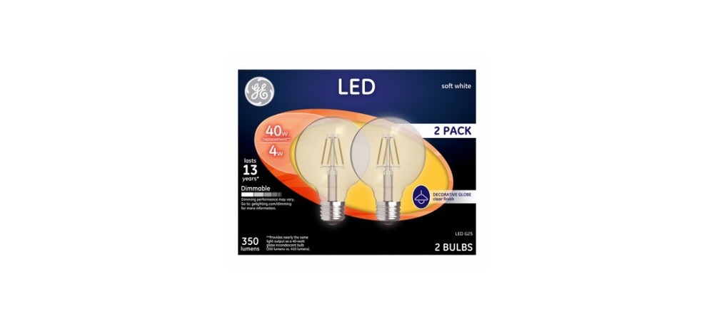 GE 23192 LED Bulb G25 E26 (Medium) Soft White 40 W Clear Pair