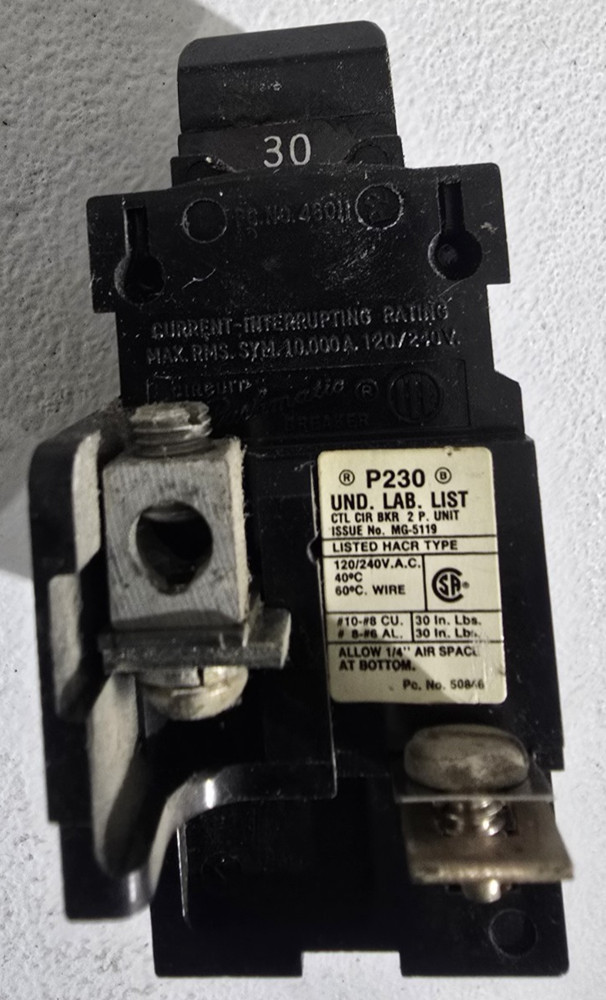 USED PUSHMATIC P230 CIRCUIT BREAKER 2 POLE 30 AMPS