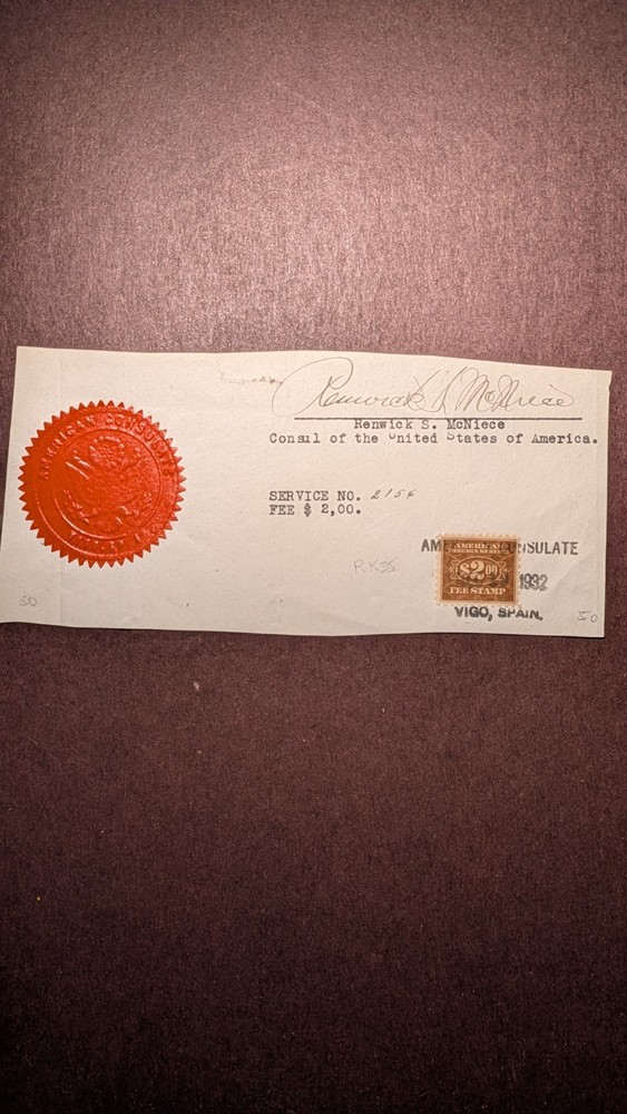 U.S. Revenue Stamp On Document #RK28 VF Used. Please Read Discription