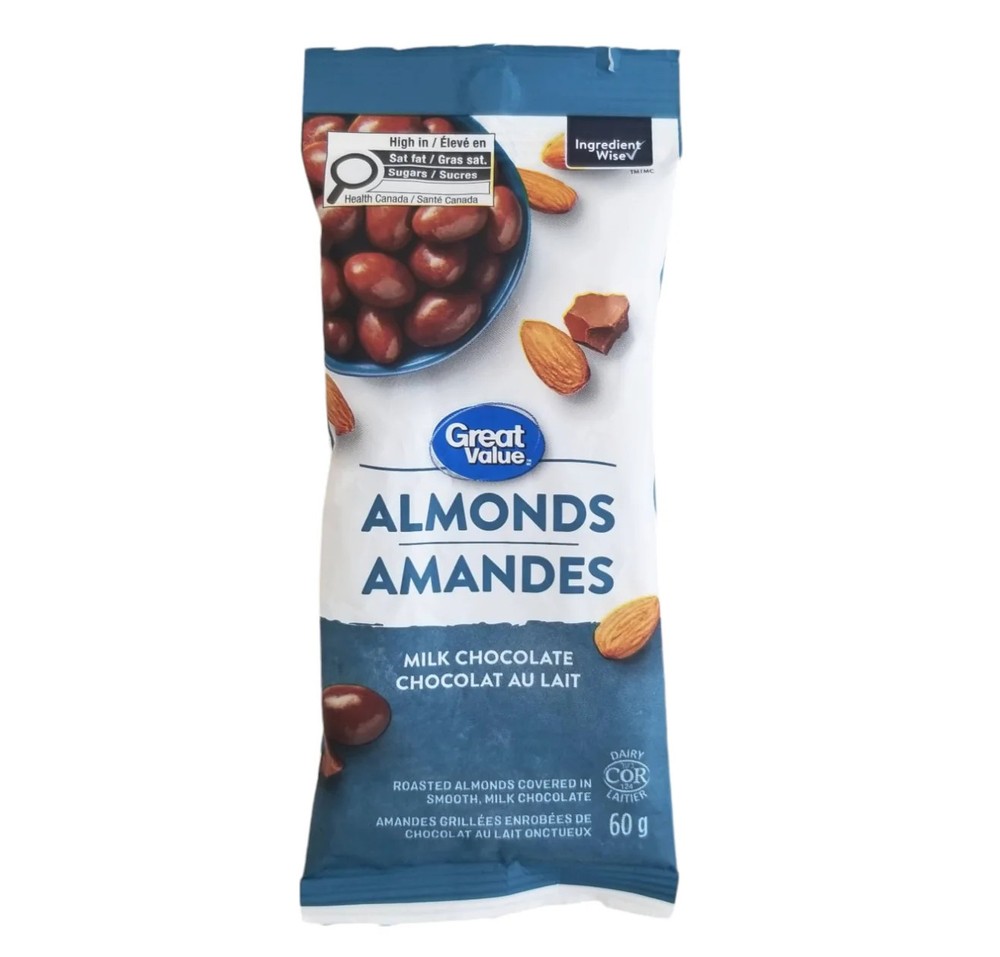 Great Value Milk Chocolate covered Almonds, 60g/2 oz