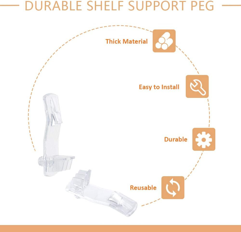 30 Pack Shelf Support Peg, Clear Plastic Locking Shelf Support Pin Clips, Cabine