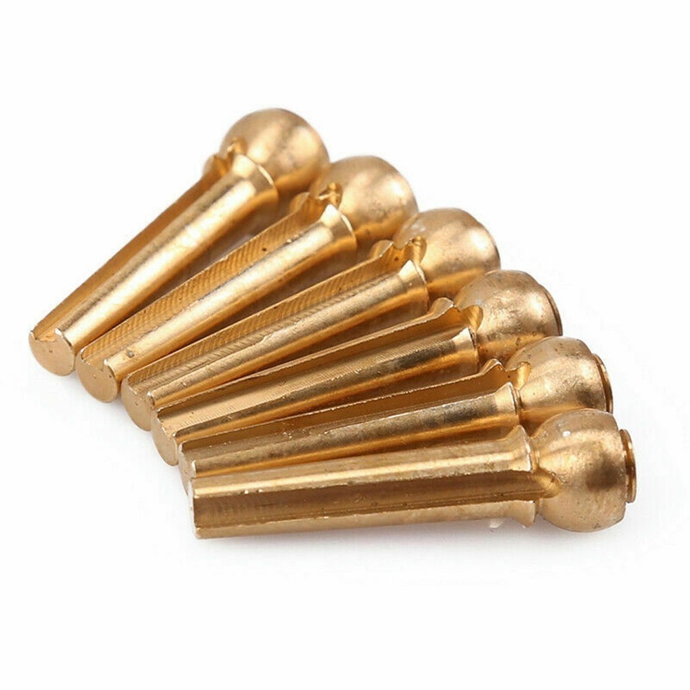 6 Pack Guitar Strings Fixed Brass Pins Bridge Replacement Parts For Folk Guitar