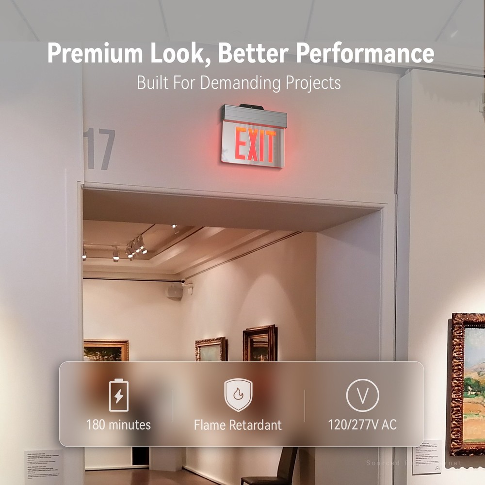 2 Pack LED Exit Sign, Aluminum Housing Acrylic Panel Emergency Light, Red