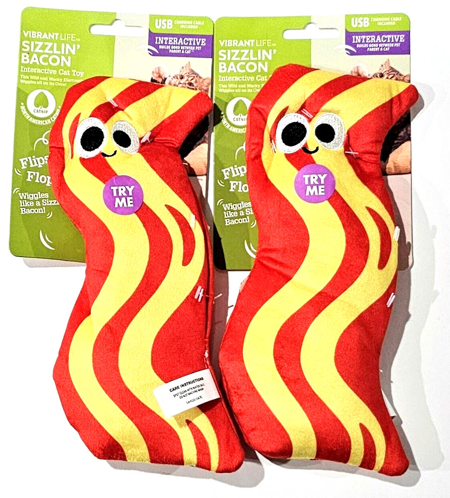 2 Pack Vibrant Life Sizzlin' Bacon Interactive Cat Toy Usb Charging Cable...