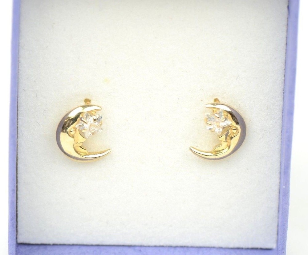 14k Yellow Gold Moon and Star Stud Earrings