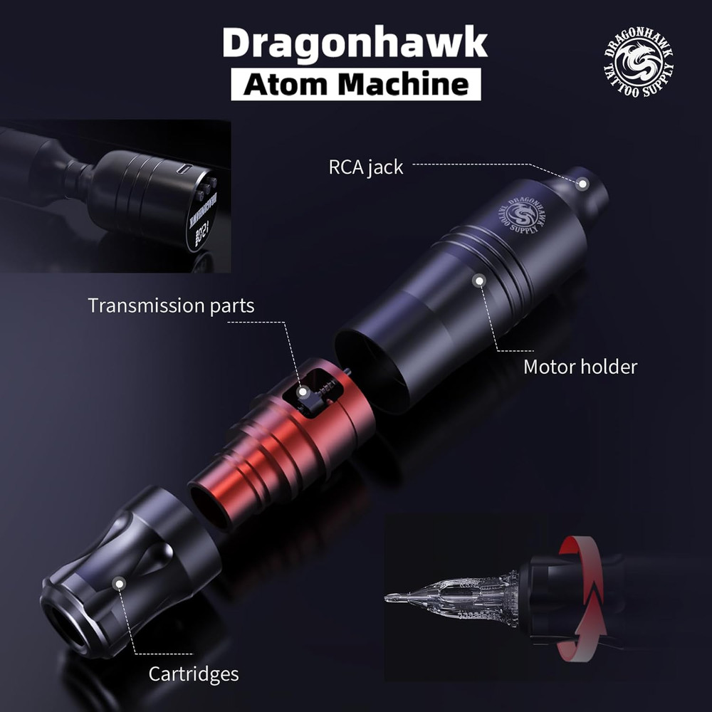 Dragonhawk Atom Wireless Tattoo Gun Pen Machine Kit - Complete Beginner Tattoo K