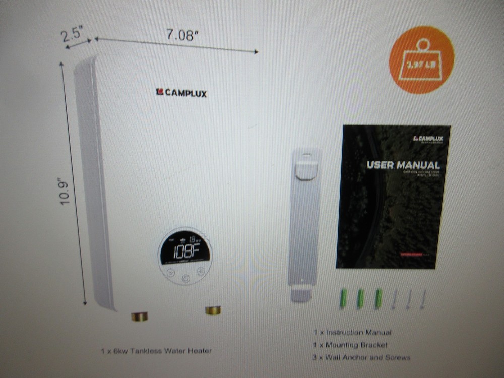 Camplux 6 kW 1.5 GPM 240 V Point of Use Electric Tankless Water Heater