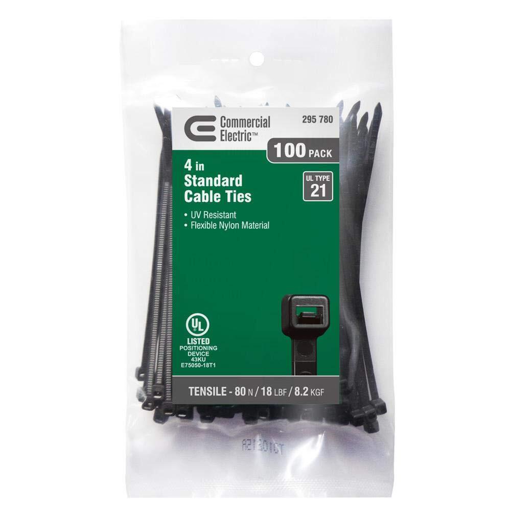 4 in. UV Cable Tie, Black (100-Pack)