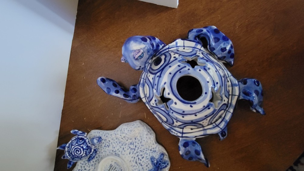 Diane Artware Blue and White Turtle Tea Light Set Ceramic