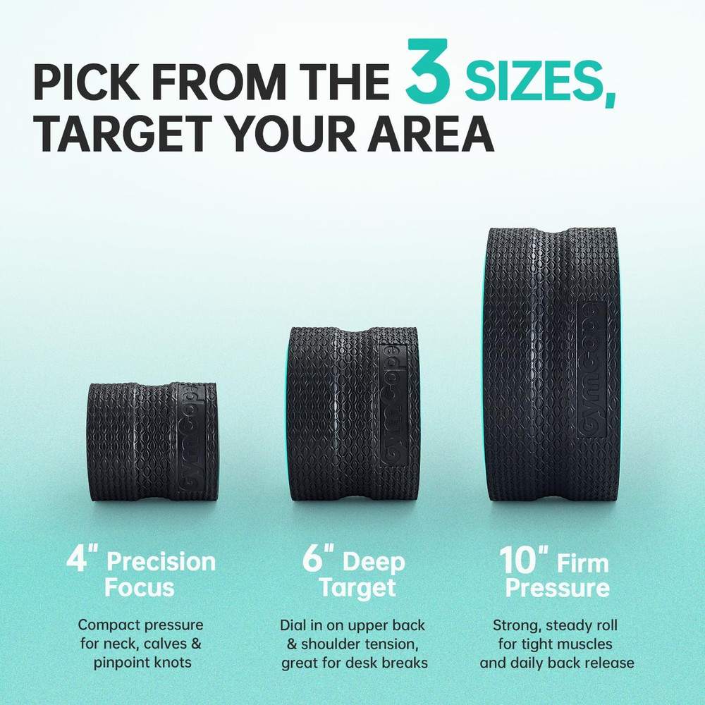 3Pack Back Wheel Foam Roller – Targeted Back & Neck Relief, Lumbar Spine Stretch