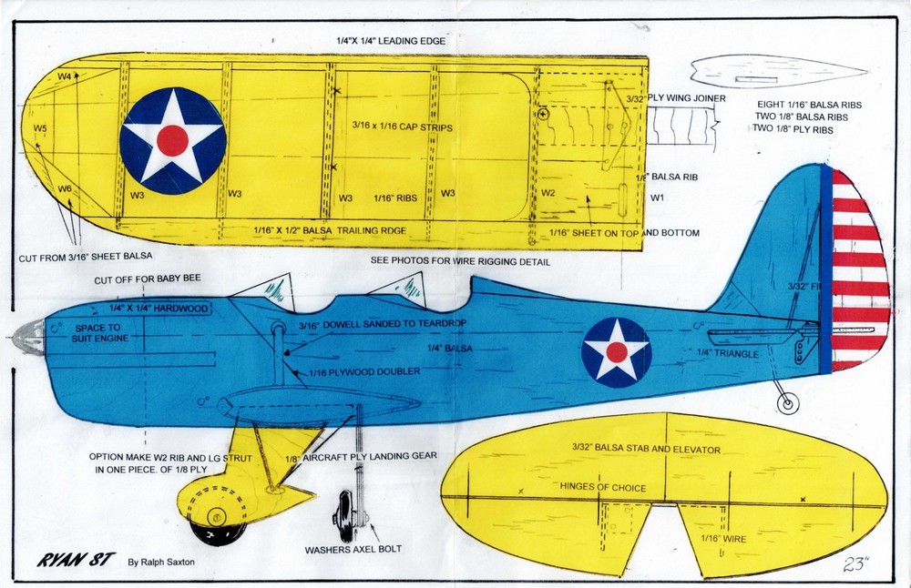1/2 A  US ARMY Ryan ST U-Control Model airplane plans only