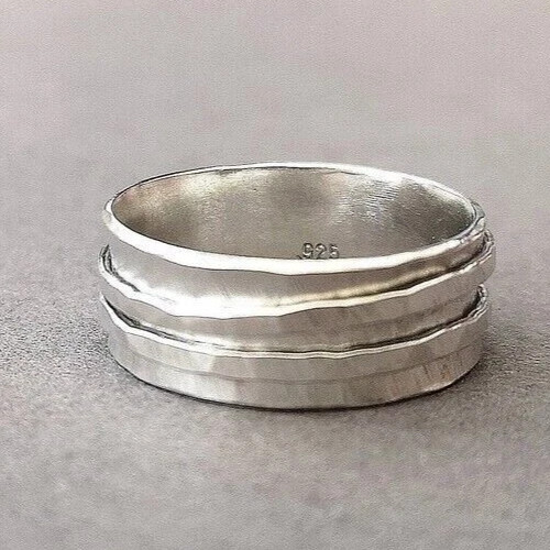 925 Sterling Silver, Solid Silver, Band Ring, Modern yet Ethnic Look, Spinner