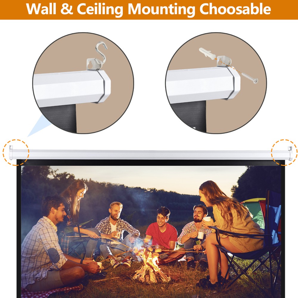 72" 4:3 HD Manual Pull Down Projector Screen Self-Locking for Home Theater White