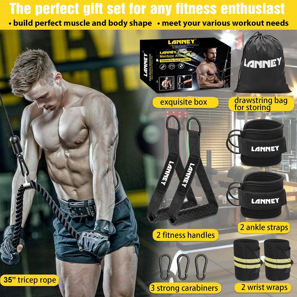 Tricep Rope Cable Machine Attachment, 35" Triceps Pull Down Rope LAT Pulldown...
