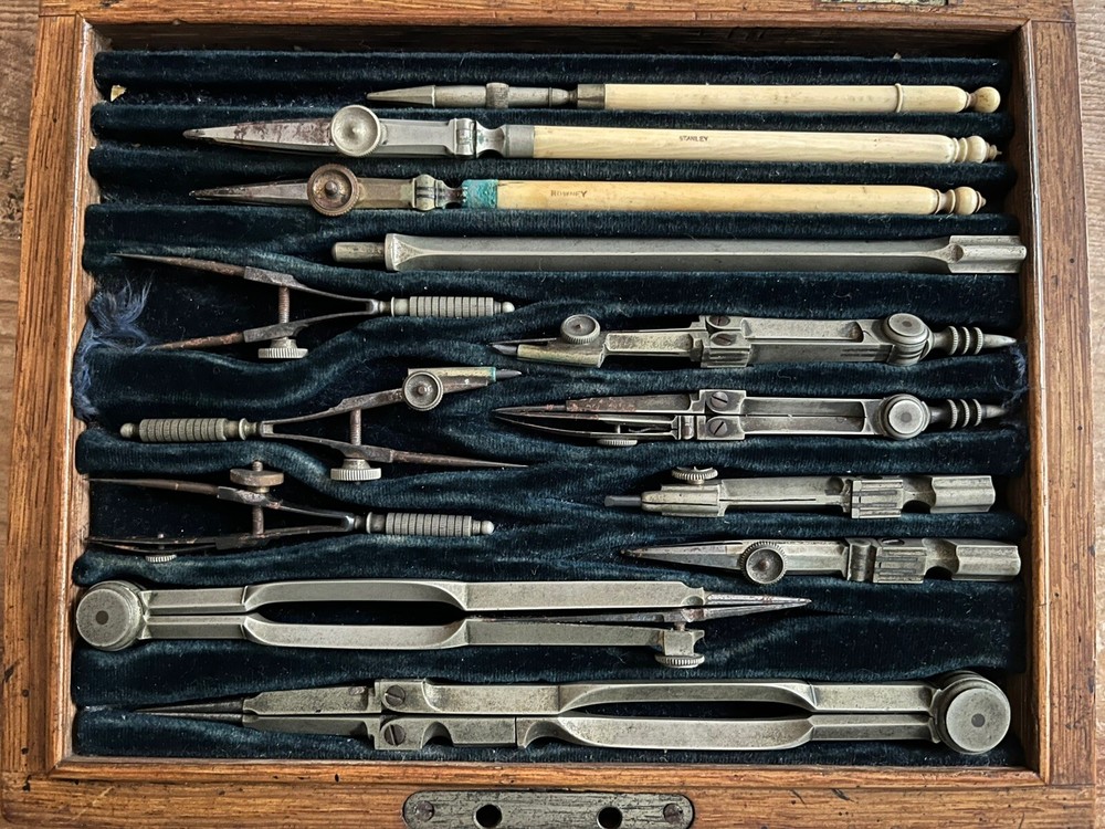 Antique WW1 Stanley Technical Drawing, Engineering Instrument Set.