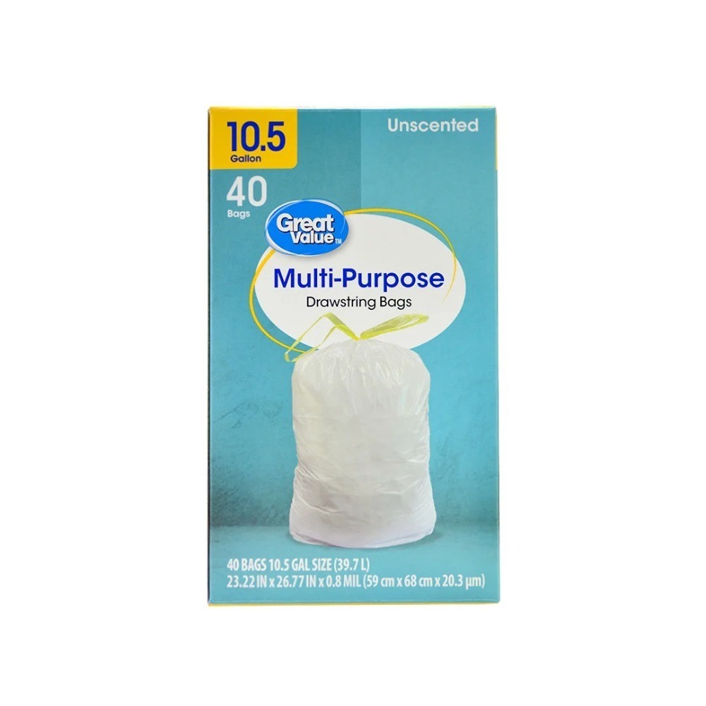Large 10.5 Gallon Drawstring Trash Bags Unscented 40 Count 2 Pack