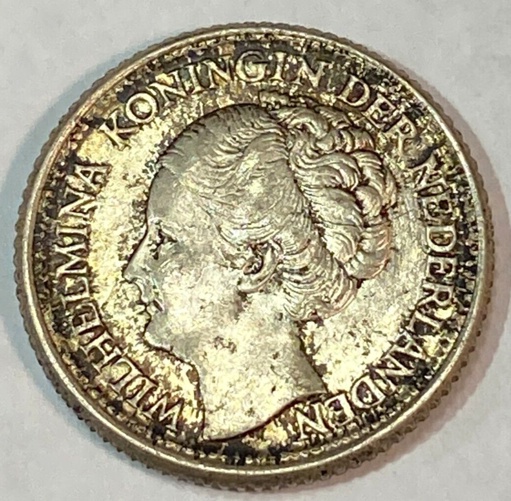 1944 Netherlands 25 Cents Nice Original Gem BU CHRC