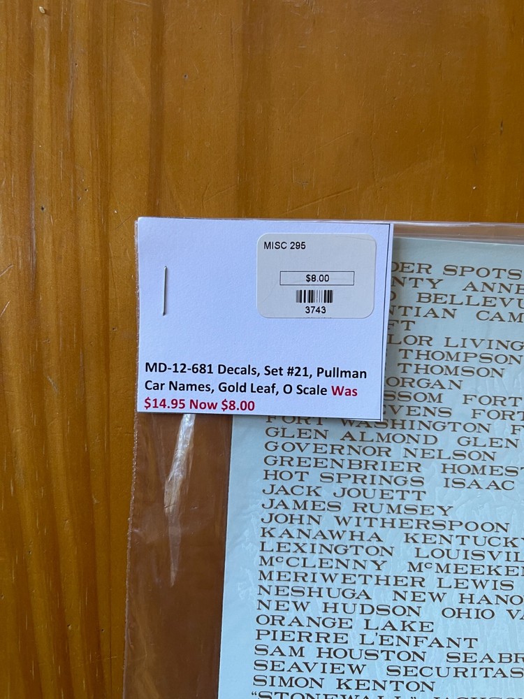 Decals, Pullman Car Names, Gold Leaf, O Scale Set #21 Model Trains New