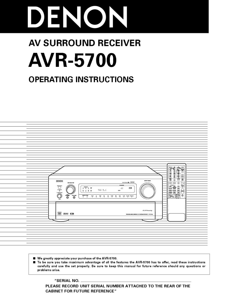 Denon AVR-5700 AV Receiver Owners Manual