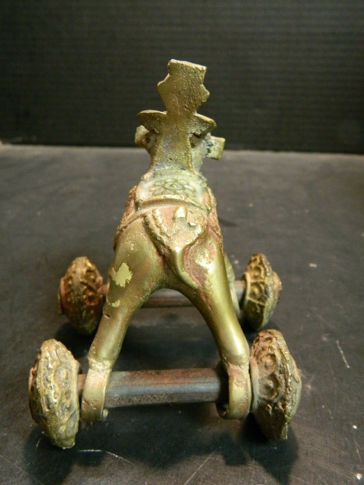 Antique India Brass / Bronze Devotional Shrine Temple Elephant Pull Toy Good Con
