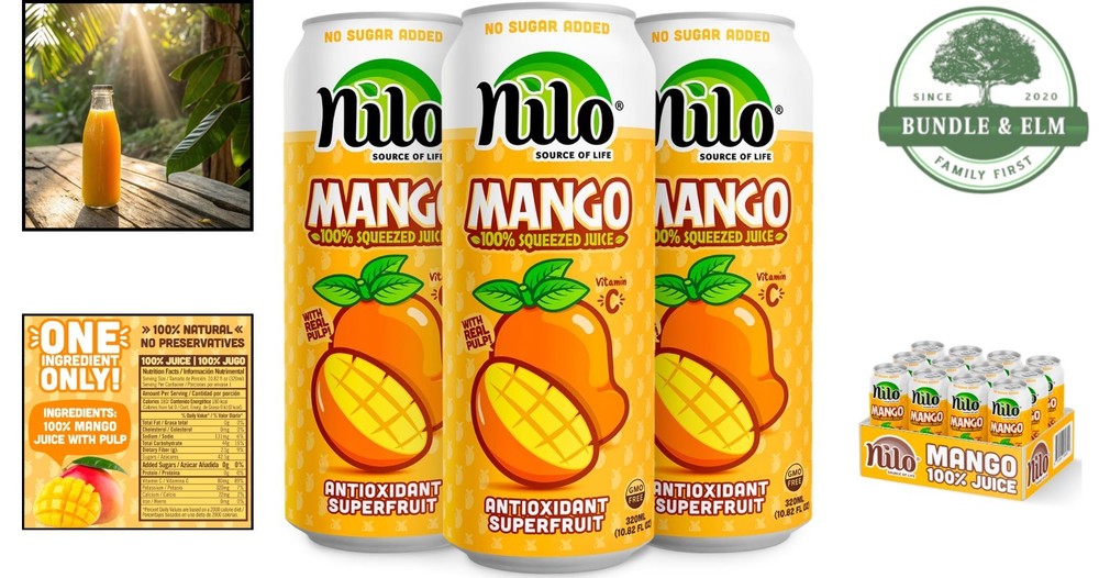 Pure Mango Juice with Real Fruit Pulp, 12 Pack, 100% Authentic Taste
