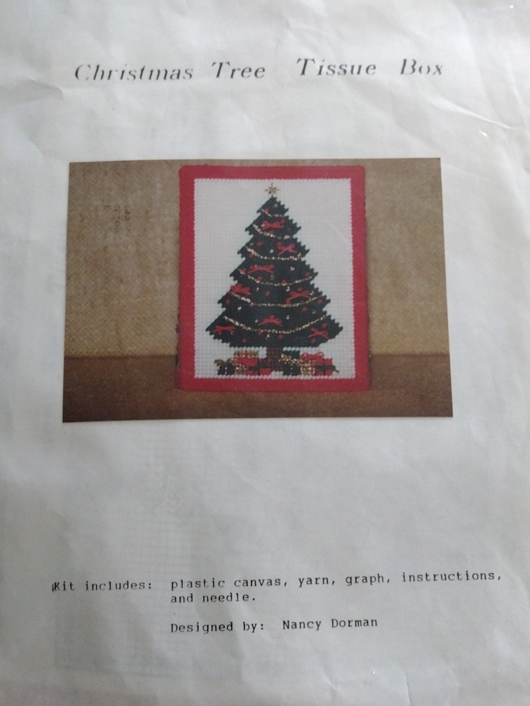 CHRISTMAS TREE TISSUE BOX BY NANCY DORMAN PLASTIC CANVAS KIT