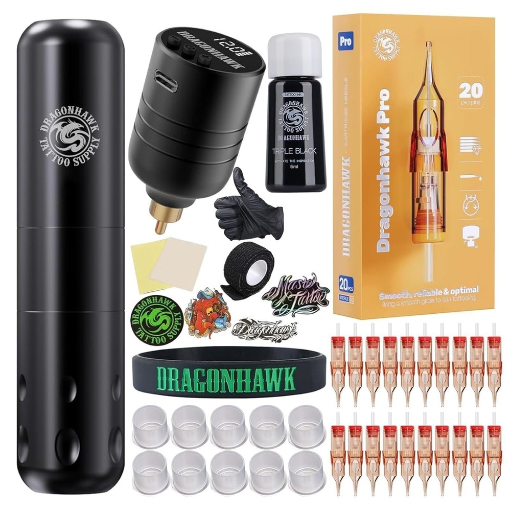 Versatile S9 Tattoo Machine Set with 20 Needles & Durable Battery for Beginners