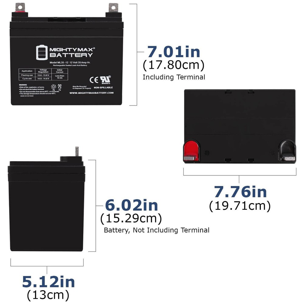 Mighty Max 12V 35AH SLA Replacement Battery for Universal UB12350k