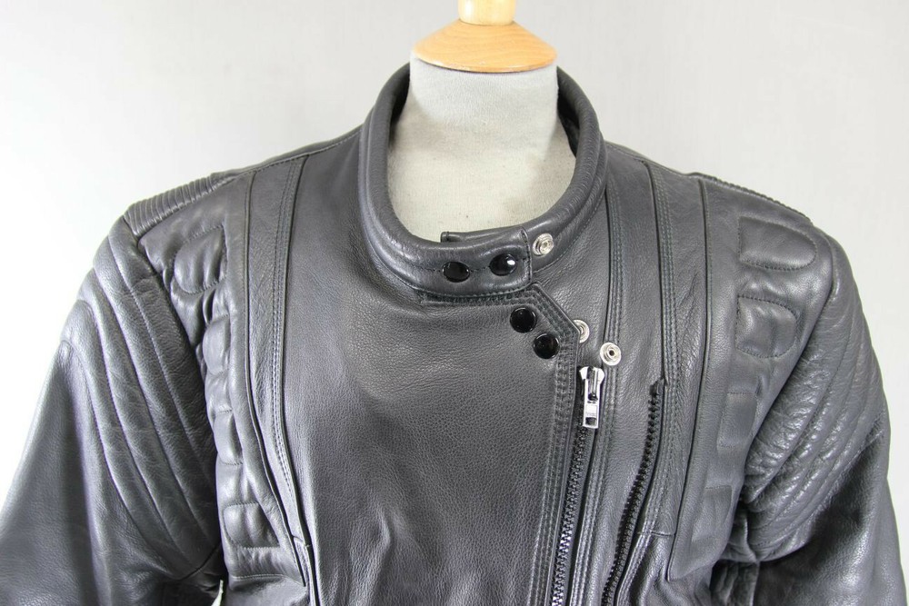 CLASSIC BLACK DYNAMIC LEATHERS COWHIDE BIKER JACKET SIZE 16