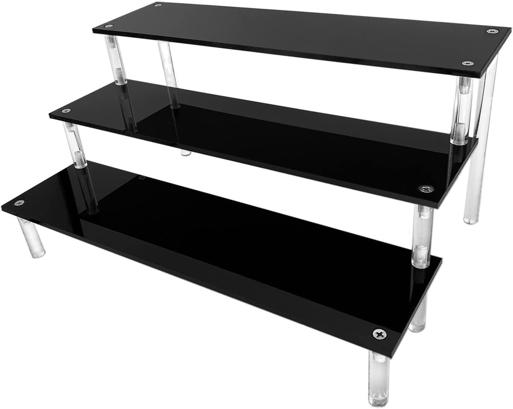 Acrylic Riser Black Shelf 3 Tier Perfume Organizer 12 Inch